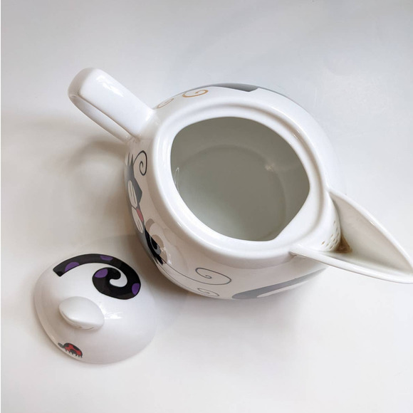 Vintage 90's Y2K Cat Teapot, Bone China with Art Deco Black & White Cat Design - Picture 9 of 10